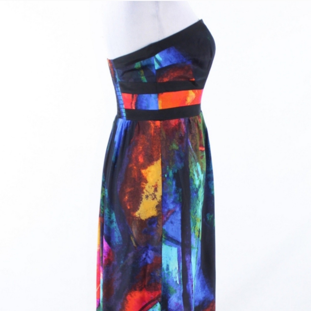 Alice & Trixie Valeria Silk Watercolor Strapless Maxi Gown Dress Small - Picture 9 of 14